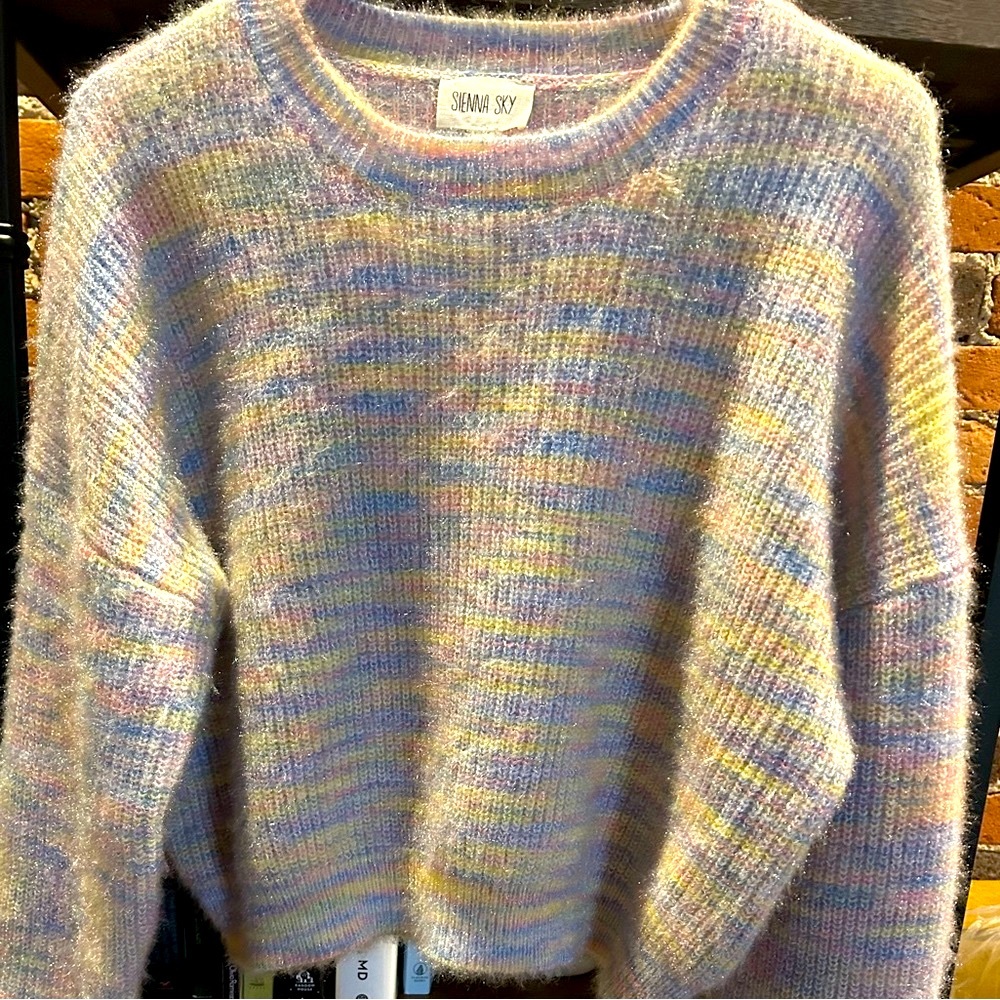 Multicolor pasted crop sweater. Like new!